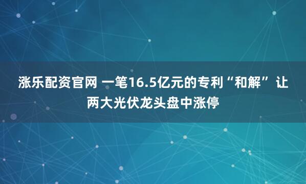 涨乐配资官网 一笔16.5亿元的专利“和解” 让两大光伏龙头盘中涨停